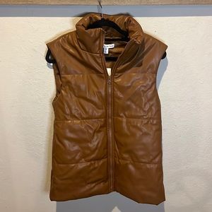 NWT And Now This Cognac Faux Leather Puffer Vest size XS